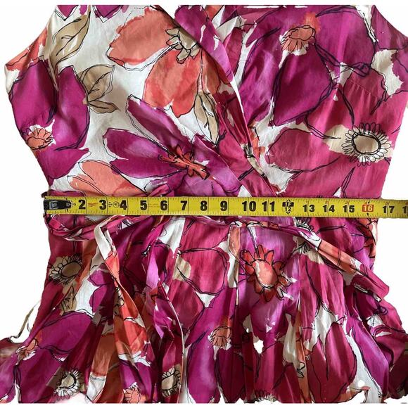 Kasper Pink Floral Dress Womens 14 Sleeveless Belted Fit & Flare Midi V-Neck - Picture 5 of 7